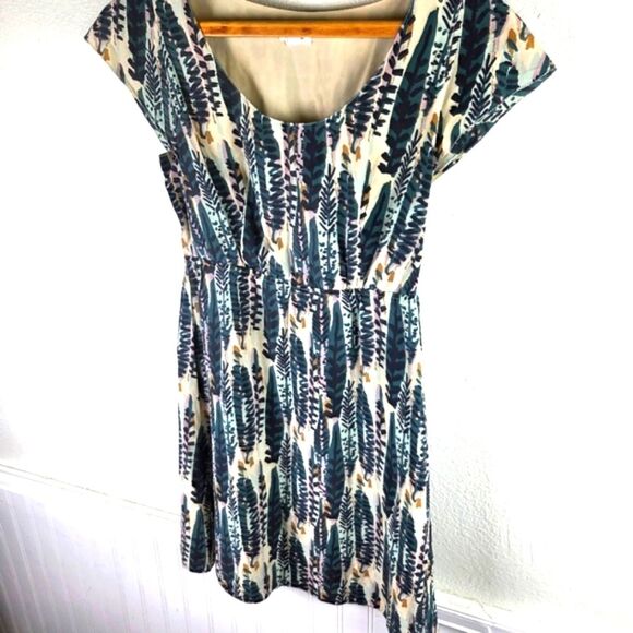 Fossil Boho Forest Leaf Silk Knee Length Shift Dress Size XS - Picture 3 of 9